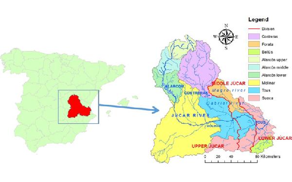 RUVID IIAMA Ubicación de la cuenca del río Júcar (izquierda) y subcuencas (derecha)